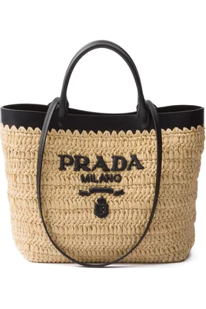 Prada Leather-trimmed woven tote bag