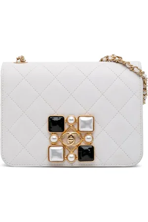 CHANEL 2020 Small CC Quilted Calfskin Crystal Pearl Full Flap crossbody bag
