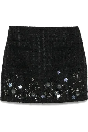 Elisabetta Franchi Floral-embroidered tweed mini skirt
