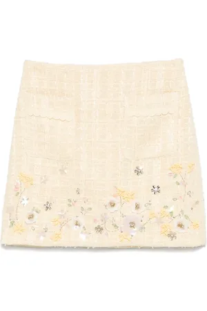 Elisabetta Franchi Floral-embroidered tweed mini skirt