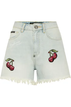 Philipp Plein Cherry-embroidery denim shorts