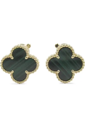 Van cleef 2010s 18K yellow gold Vintage Alhambra malachite clip-on earrings
