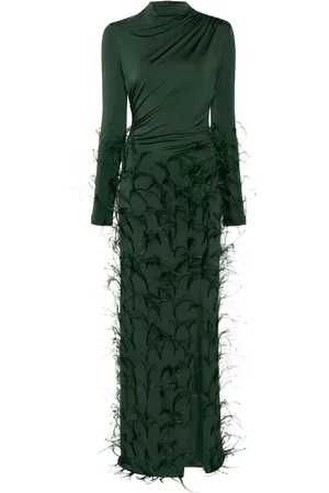 LAPOINTE Feathers-embellished jersey maxi dress