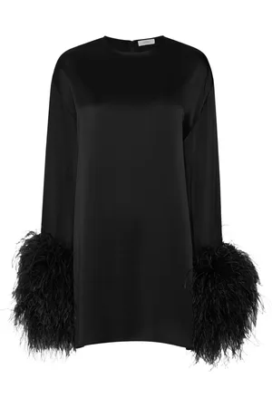 LAPOINTE Feather-trim satin mini dress