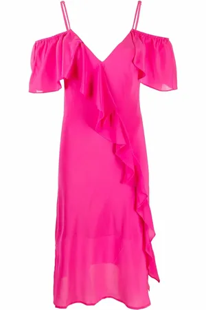 Gold Hawk Ruffle-detail V-neck dress