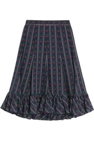 VALENTINO GARAVANI CREPE DE CHINE MIDI SKIRT WITH CHERRYFIC PRINT