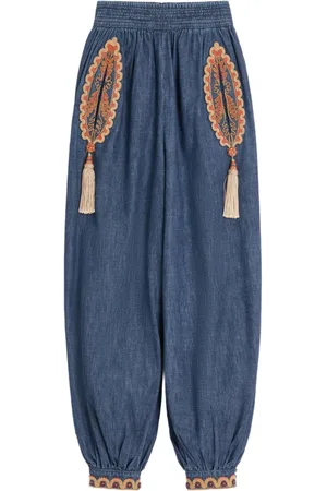 VALENTINO GARAVANI BALLOON PANTS IN EMBROIDERED DENIM CHAMBRAY