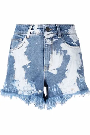 BARROW Fringed distressed-finish denim shorts