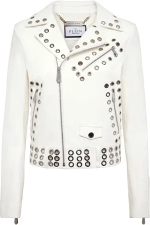 Philipp Plein Eyelet-embellished leather biker jacket