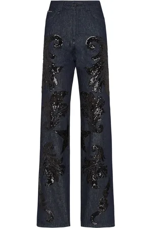 Philipp Plein Sequin-embellished high-rise wide-leg jeans