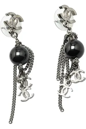 CHANEL 2009 Silver CC Chain Drop Push Back Earrings costume earrings