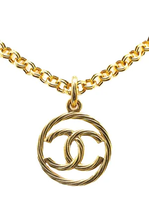 CHANEL 1993 Plated Twisted CC Pendant Necklace costume necklace