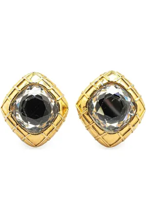 CHANEL 1970-1980 Plated Diamond Crystal Clip on Earrings costume earrings