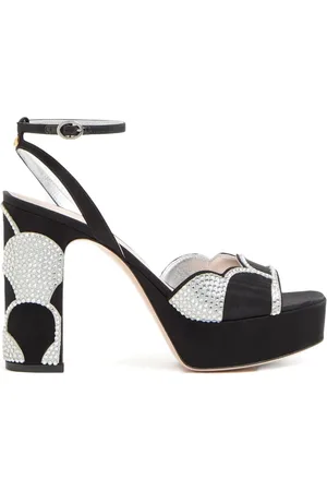 VALENTINO GARAVANI BOWOW PLATFORM SANDAL IN MOIRÉ FABRIC WITH CRYSTALS 115MM