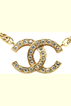 CHANEL 1970-1980 Plated CC Rhinestones Pendant Necklace costume necklace
