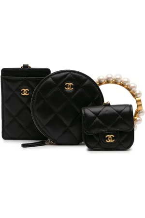 CHANEL 2021 Lambskin Pearl Crown CC Wristlet Multi Pouches clutch bag
