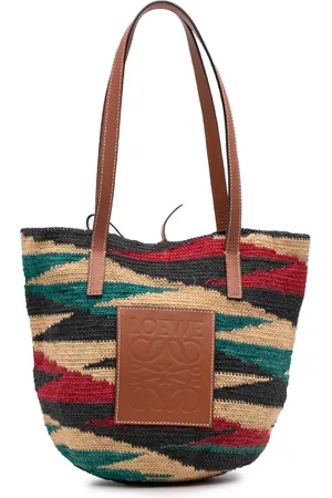 Loewe 2024-2025 Paulas Ibiza Multicolor Sisal and Calfskin Shigra Basket tote bag