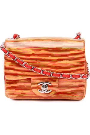 CHANEL 2013-2014 Mini Square Classic Patent Striped Single Flap crossbody bag