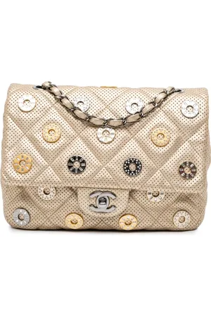 CHANEL 2014-2015 Paris-Dubai Small Perforated Metallic Lambskin Medals Flap shoulder bag