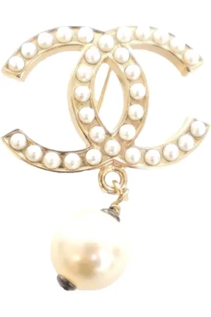 CHANEL 2013 Plated Faux Pearl CC Drop Brooch costume brooch