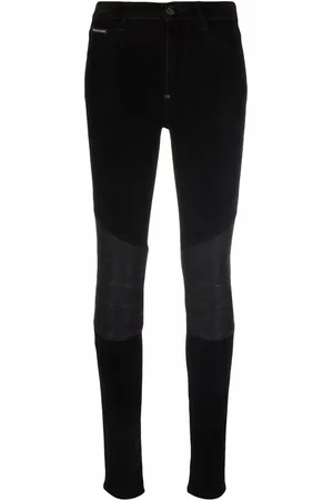 Philipp Plein Leather-inset high-waist skinny jeans
