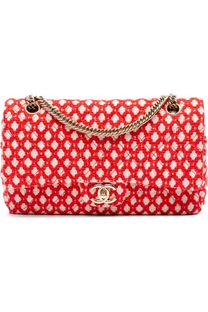 CHANEL 2008-2009 Medium Quilted Tweed Bijoux Chain Double Flap shoulder bag