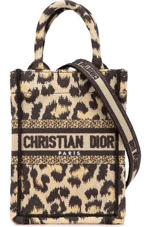 Dior 2022 Mizza Mini Embroidered Canvas Leopard Vertical Book Tote satchel