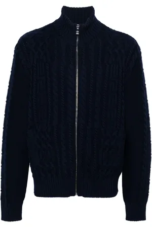 VERSACE Cable-knit virgin wool cardigan