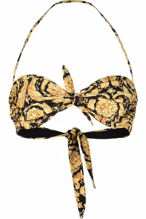 VERSACE Baroque-print bandeau bikini top