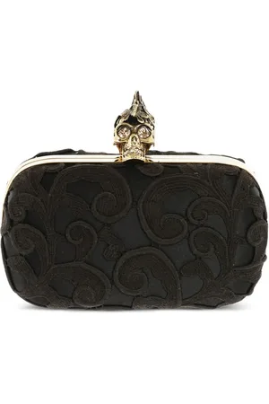 Alexander McQueen Skull-closure satin-lace clutch bag