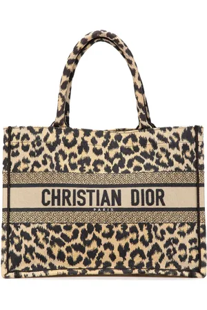 Dior 2021 Mizza Medium Embroidered Canvas Leopard Book tote bag