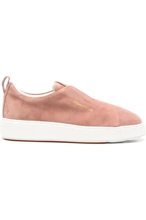 santoni Logo-debossed suede slip-on sneakers