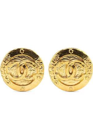 CHANEL 1980-1990 Plated CC Round Clip on Earrings costume earrings