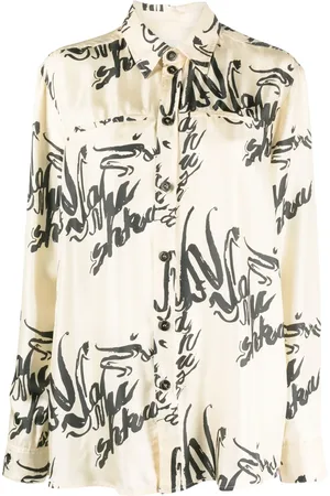 Nanushka Calligraphy-print silk shirt