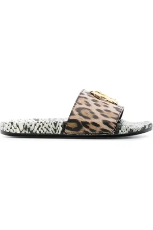 Roberto Cavalli Logo-plaque leather slides
