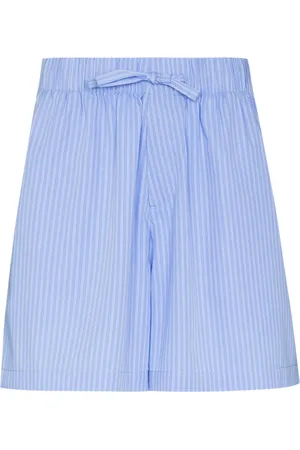Tekla Poplin pinstriped pajama shorts
