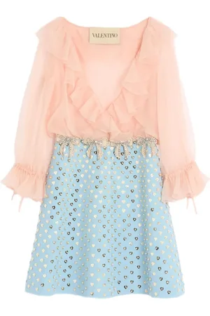 VALENTINO GARAVANI EMBROIDERED CREPE COUTURE SHORT DRESS