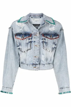 Philipp Plein Crystal-embellished distressed denim jacket