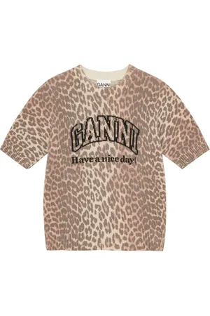 Ganni Intarsia-knit logo T-shirt