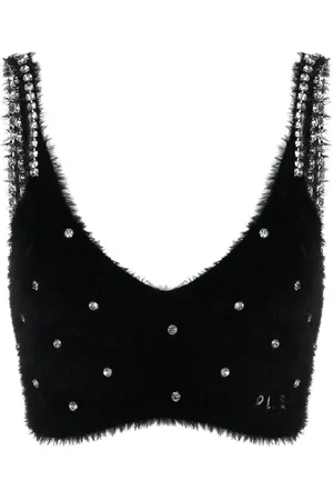Serafini Crystal-embellished knitted cropped top