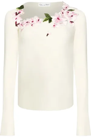 Oscar de la Renta Floral-embellished long-sleeve blouse