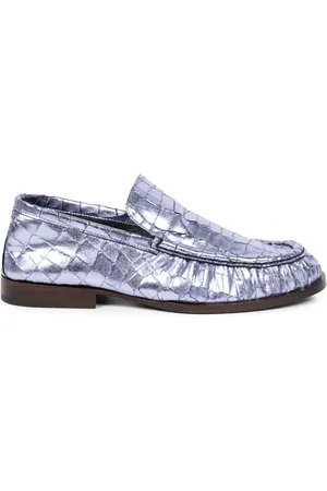 DRIES VAN NOTEN Metallic-effect leather loafers