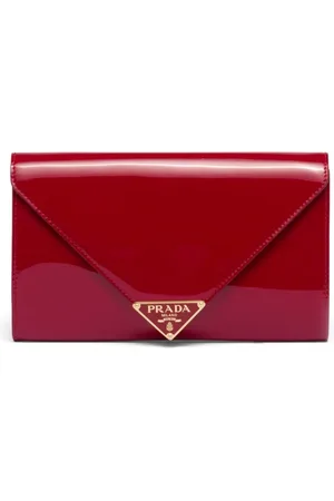 Prada Triangle-logo patent leather clutch bag
