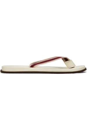Brunello Cucinelli Stripe Detailed Open Toe Flip Flops In Red