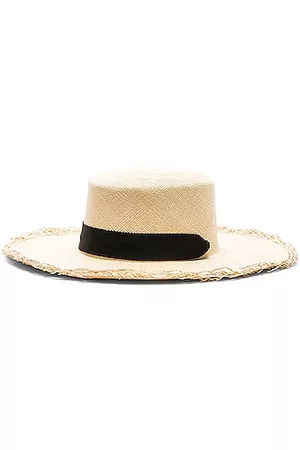 SENSI STUDIO Frayed Boater Hat with Band in Natural &