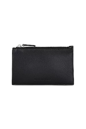 Balenciaga Black Leather Gradient Logo Small Zip Card Wallet