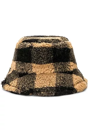 Stand Studio Wera Faux Fur Check Hat in Black & Nougat