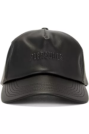 Pleasures Debossed Vegan Leather 5 Panel Hat in Black