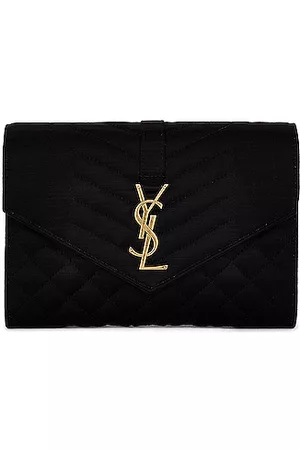 YSL Uptown Pouch Clutch Medium, Nero, Rosso, AVARIO Striped