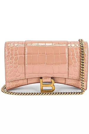 Hourglass XS Croc Effect Leather Crossbody Bag in Beige - Balenciaga